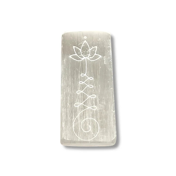 Selenita rectangular gravada 10 cm.