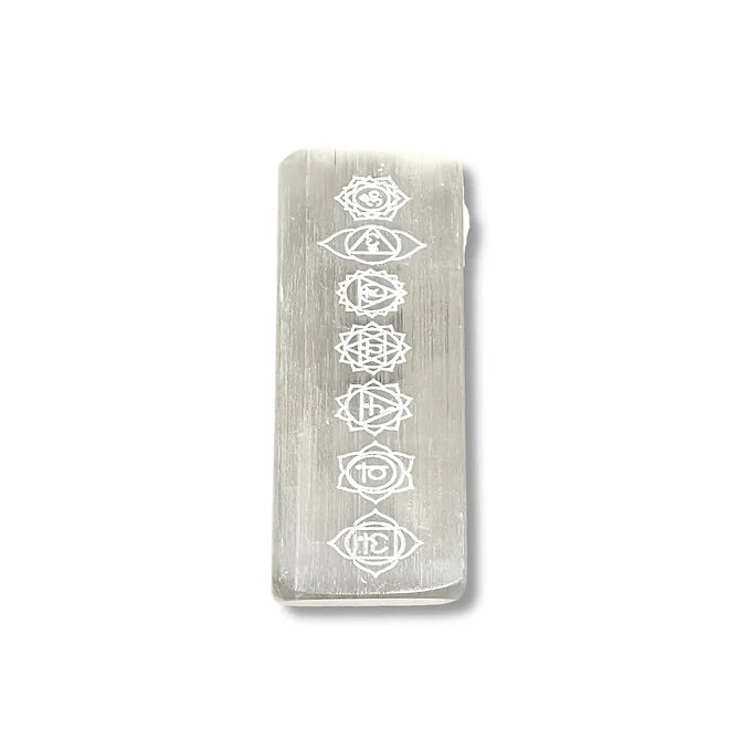 Selenita rectangular gravada 10 cm.
